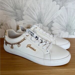 Guess Women's White Sneakers with Gold Details